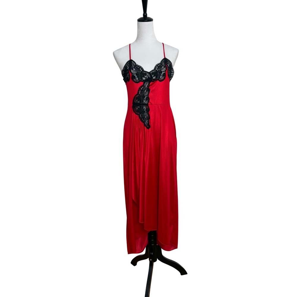 90s Vintage Lace Trim Asymmetrical Maxi Slip Dress Nightgown Size Medium Sexy